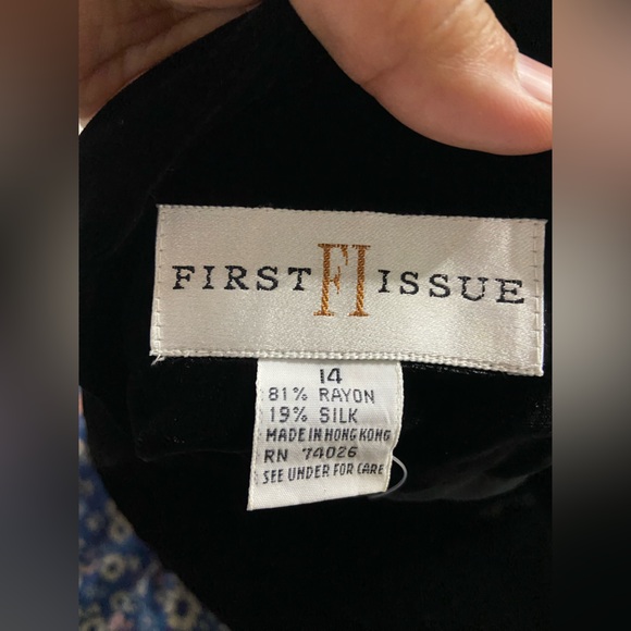 D7- FIRST ISSUE Black MODEST Velvet SILK-Blend HOLIDAY Midi Dress - Picture 10 of 11